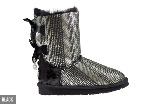 Aussie Connection Women’s Short Sequin Double Ribbon Sheepskin UGG Boots - Two Colours Available