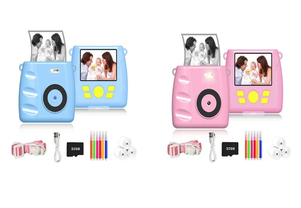 Kid's Portable Instant Print Digital Camera with 32G TF Card - Available in Two Colours & Option for Two-Pack