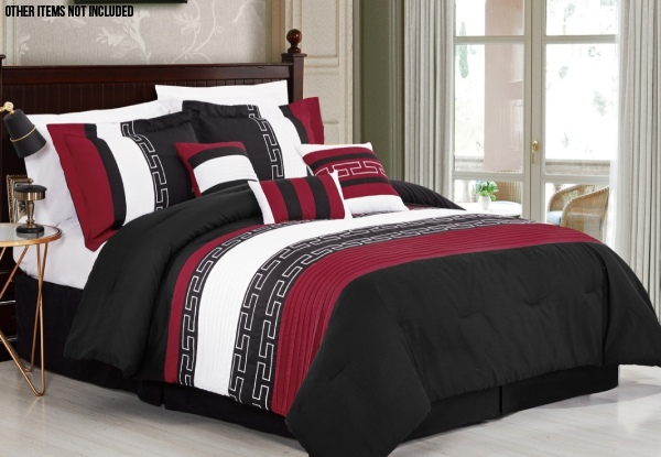 Seven-Piece Dark Red Embroidered Comforter Set - Three Sizes Available