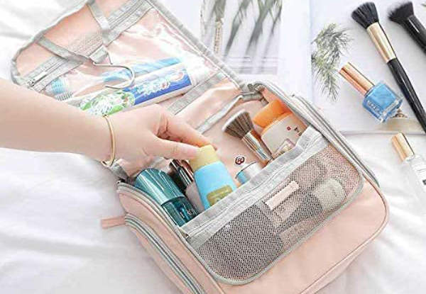 Portable Large Pink Toiletry Cosmetic Bag with Hook
