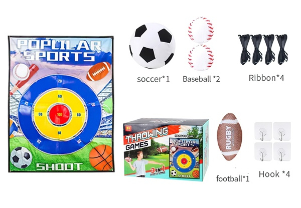 Three-in-One Soccer Football Baseball Toss Game Set