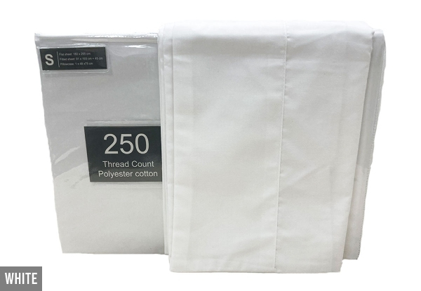 250 Thread Count Polycotton Sheets Set - Three Colours & Six Sizes Available