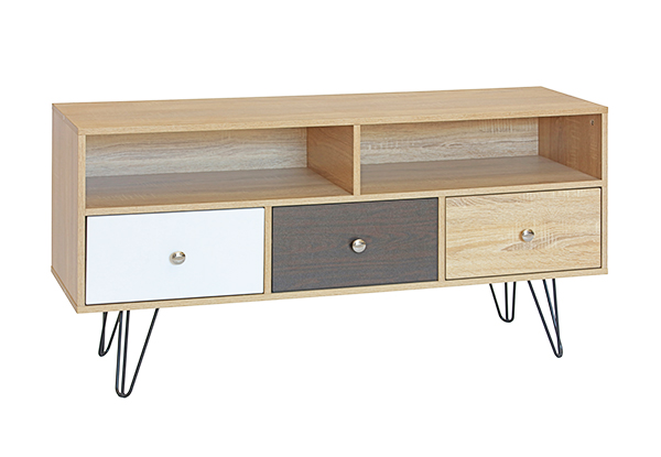 Three Drawer Wooden TV Unit Stand with Hairpin Legs