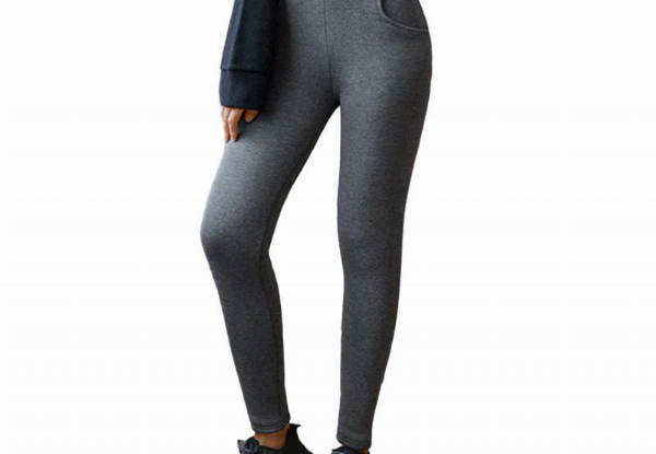 Fleece Lined Leggings with Pockets - Available in Two Colours & Four Sizes