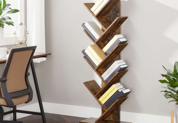 Vasagle Eight-Tier Tree Bookshelf with Wooden Shelves