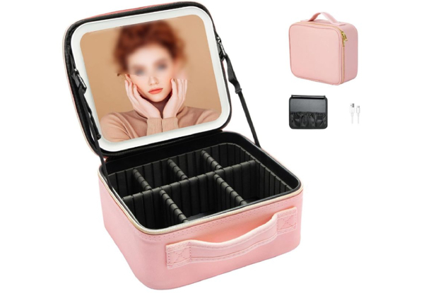 Makeup Organiser Bag with Mirror & LED Light - Two Colours & Two-Pack Available