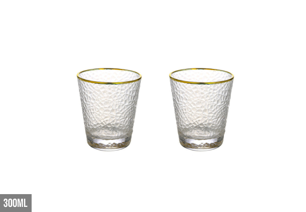 Two-Pack of Gold Rim Hammered Glass Cups - Three Sizes Available