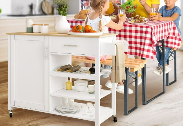 Kitchen Island Wooden Table Top Cart Trolley