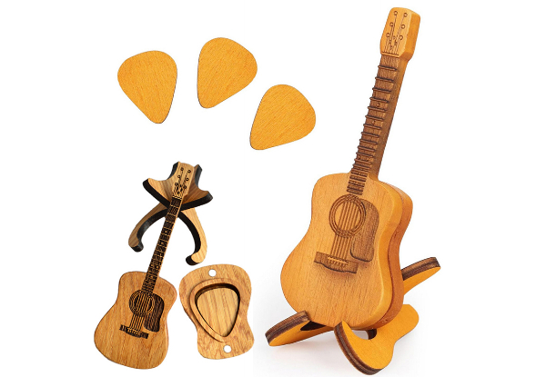 Wooden Acoustic Guitar Pick Box with Holder