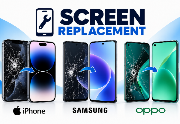 Phone Screen Replacement incl. 3-Month Warranty - Options for OPPO A3, A77, A57 & A96, iPhone 11 to 16 (Base Models), Samsung Galaxy S22, S23 & S24 Ultra (50% Off) - Free Screen Protector with Select Options