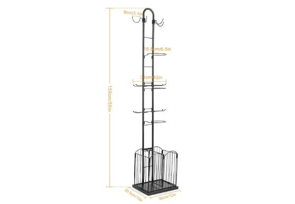 Four-Tier Sports Equipment Storage Rack with Basket