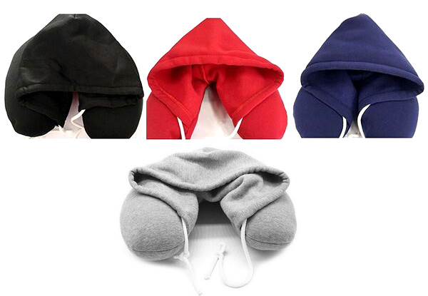 Neck Support Travel Pillow with Hood - Four Colours Available with Free Delivery
