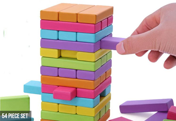 48-Piece Wooden Building Block Tower Game - Option for 54-Piece Wooden Building Block Tower Game