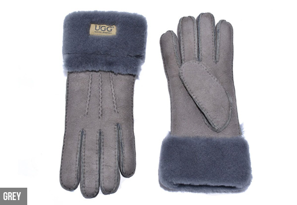 Auzland Women's 'Cora' Leather Suede Double Cuff UGG Gloves - Three Sizes & Two Colours Available