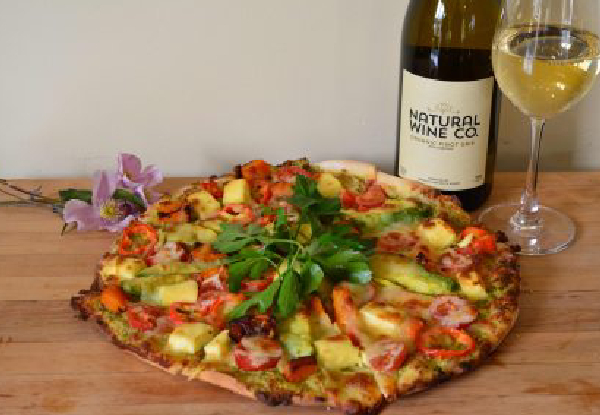 Gourmet Pizza with Two Glasses of Natural Wine Co Wine for Two People
