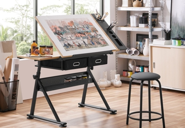 All-in-One Drawing Table & Stool Set with Adjustable Table Angles & Heights - Three Colours Available