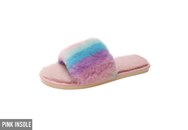 Colourful Faux Fur Fluff Slippers - Four Styles & Five Sizes Available