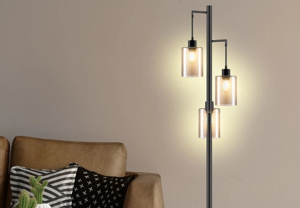 Modern LED Floor Corner Reading Light with Three Glass Lampshades