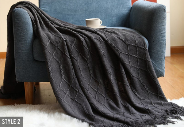 Warm Cozy Knitted Throw Blanket Dark Grey 127x152cm - Available in Two Styles