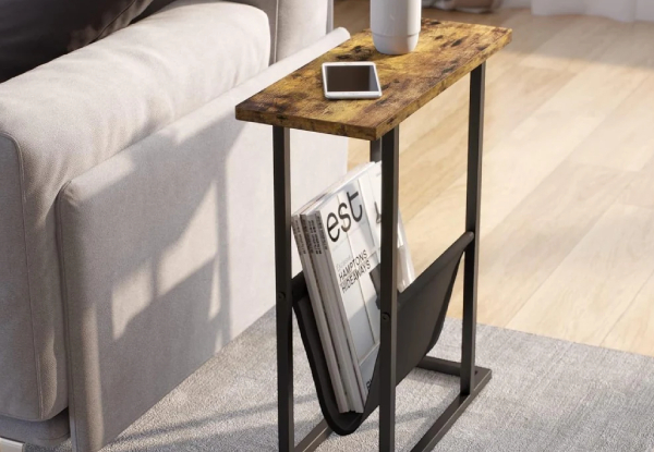 Narrow Side Table with Magazine Holder