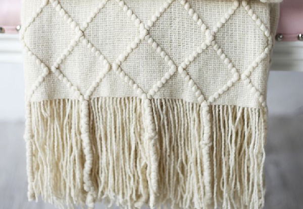Warm Cozy Knitted Throw Blanket Cream 127x210cm