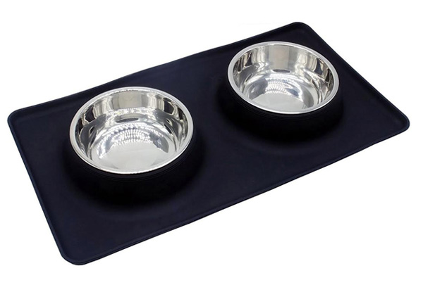Stainless Steel Dog Bowl & Silicone Mat Set -  Two Sizes Available