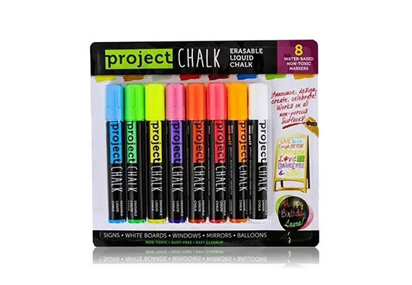 Set of Eight Liquid Fluorescent & Erasable Chalk Markers