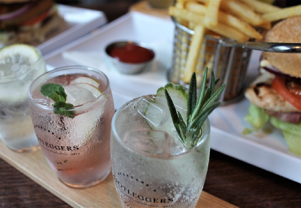 Two Gin Tasting Paddles with Burgers & Fries for Two People - Options for Four or Six People, or Beer Tasting Paddles Available