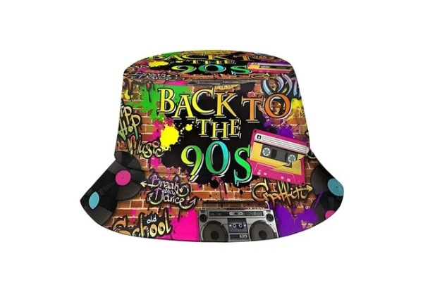 Funny Retro 80s 90s Style Design Reversible Print Bucket Hat - Two Styles Available