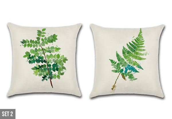 Two Leaf Printed Linen Cushion Covers - Three Sets Available