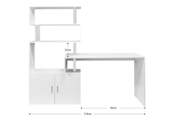 Rotatable L-Shaped Desk with Bookshelf & Two Cabinets