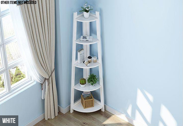 Five-Tier Wooden Wall Corner Shelf - Two Colours Available
