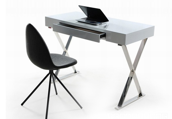 Longitude Cross Leg White Gloss Desk