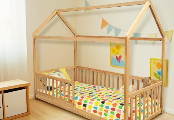 Kids House-Shaped Wooden Bed Frame - Two Colours Available