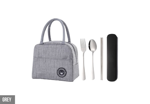 Insulated Lunch Bag & Three-Piece Cutlery Set - Three Colours Available