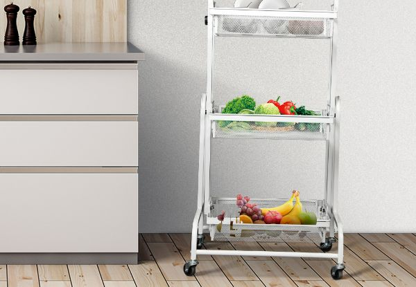 Levede Three-Tier Swivel Kitchen Cart Shelf Rack with Wheels