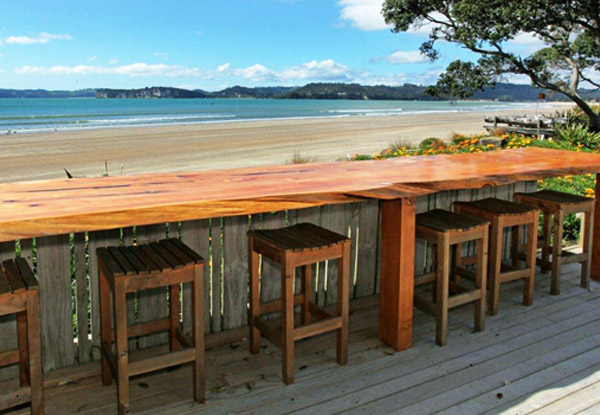 Coromandel Beachfront Break for Two People - Options for a Two or Three-Night Stay incl. Late Checkout, Free WiFi & Use of Kayaks, Beach Bar, BBQ Deck & Spa Pool