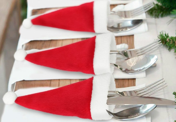 10-Pack Christmas Santa Hat Cutlery Holders - Option for 20-Pack