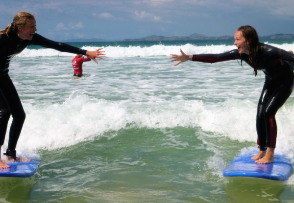 Two-Hour Surf Lesson incl. Board & Wetsuit Hire at Tawharanui - Options for Two People - Weekends Only