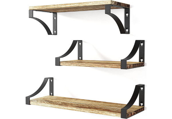 Three-Pack Rustic Wood Floating Shelves Wall Mounted - Two Colours Available