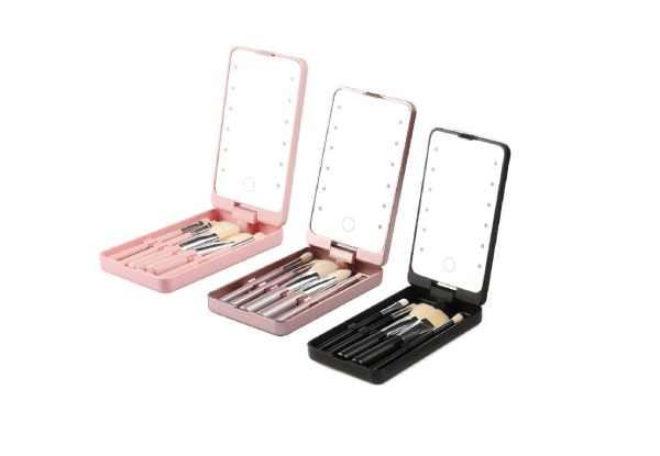 Rotating LED Makeup Mirror incl. Five Brushes - Three Colours Available & Option for Two-Pack