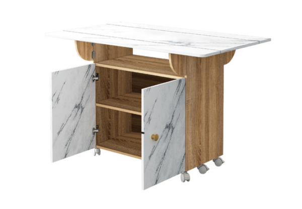 Folding Dining Table with Wheels & Cabinets