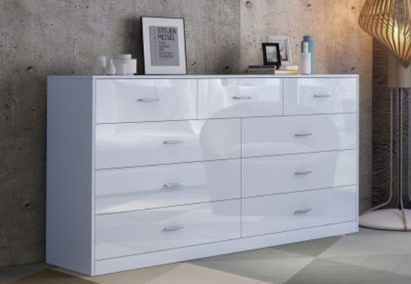 Nine-Drawer High Gloss Storage Cabinet- Two Colours Available