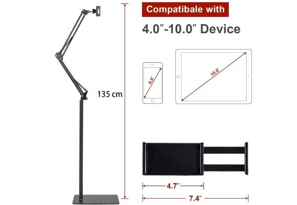 1.35M Adjustable Arm Floor Phone & Tablet Stand