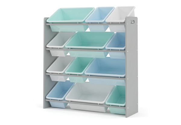 Toy Storage Organiser with 12 Plastic Bins