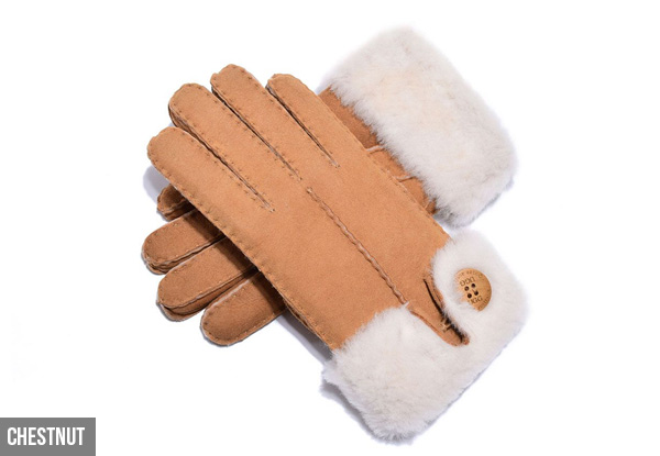 Auzland Women's Leather Suede Button UGG Gloves - Two Colours & Three Sizes Available