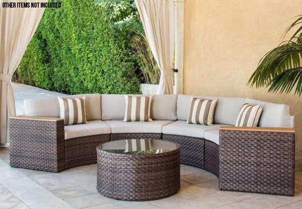 Brown Solaura Outdoor Five-Piece Half-Moon Crescent Sectional Furniture