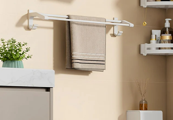 SOGA 62cm Wall-Mounted Double Pole Towel Holder with Hooks