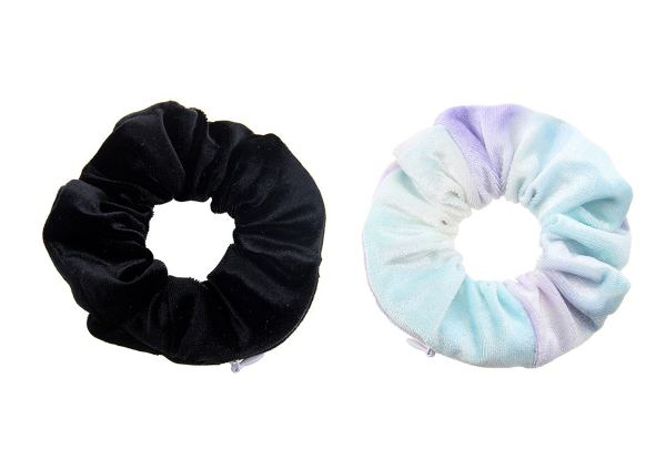 Two-Pack Hair Scrunchies With Pocket - Option for Four-Pack & Four Colour Combos Available