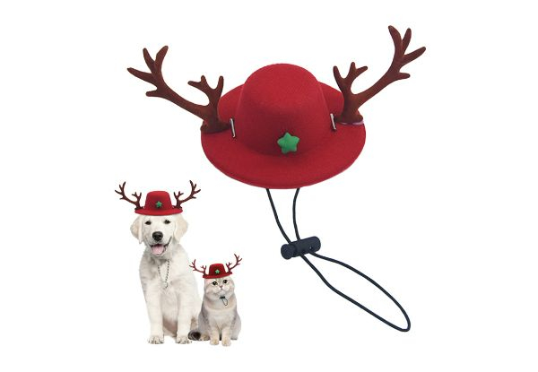 Pet Christmas Reindeer Antlers Hat - Available in Two Colours & Option for Two-Pack